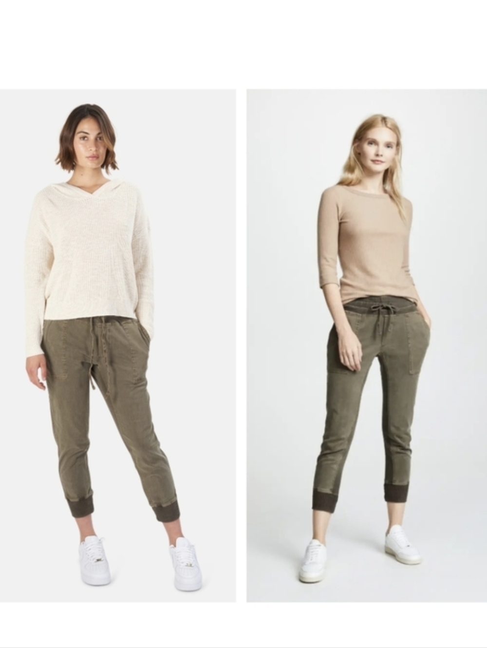 James Perse Mixed Media Cropped Jogger Pants Lightweight Stretch Cotton Size L